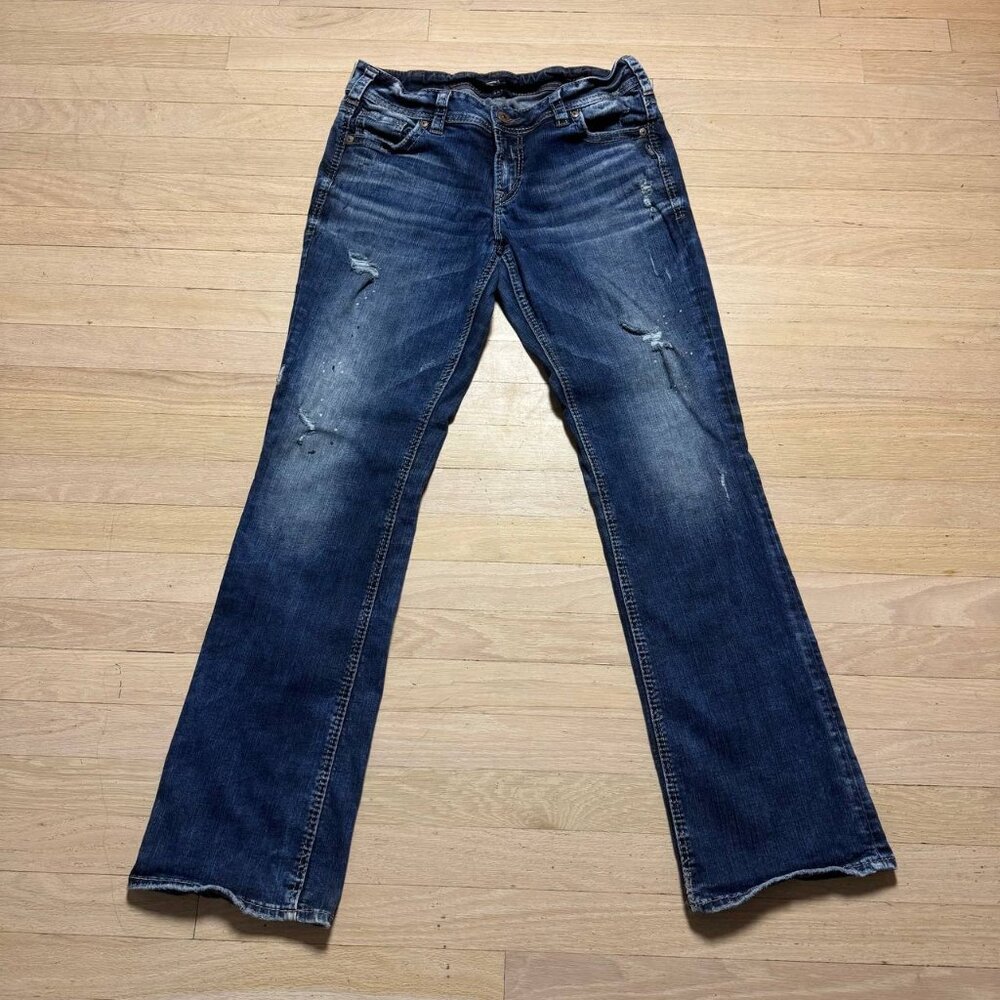 Silver Jeans Women's Suki Mid Slim Bootcut Distressed Blue 31x32